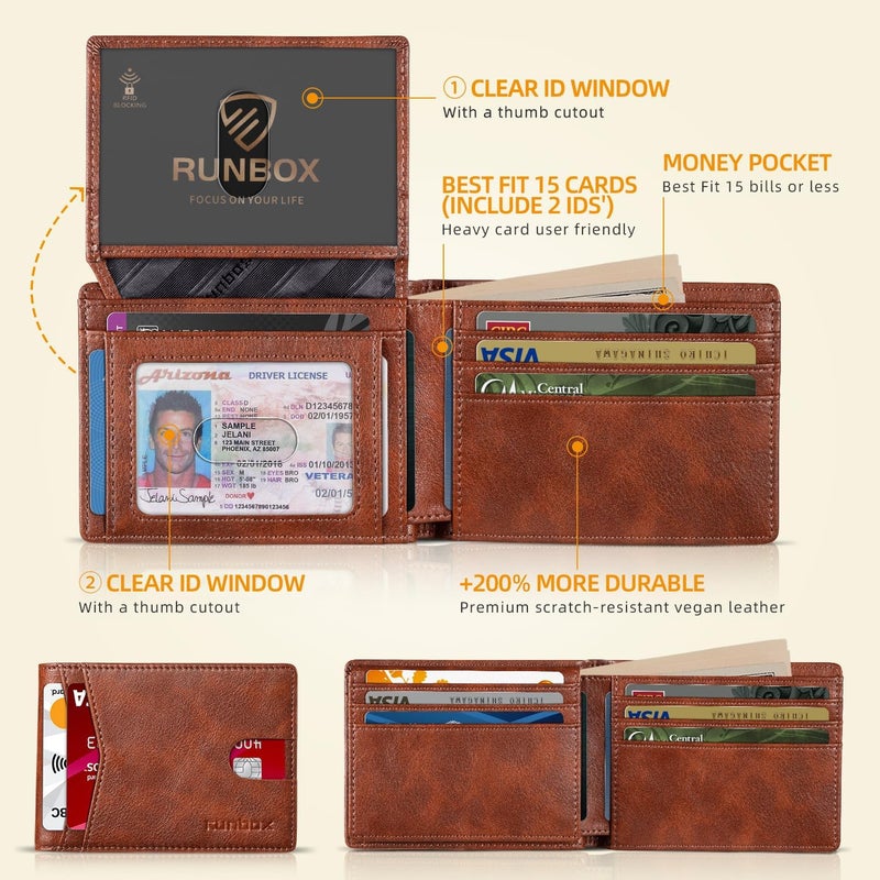 RUNBOX Wallet for Men Slim Rfid Leather 2 ID Window With Gift Box | Slim, Rfid, 2 ID Window, With Gift Box, Slim, Rfid - Image 2